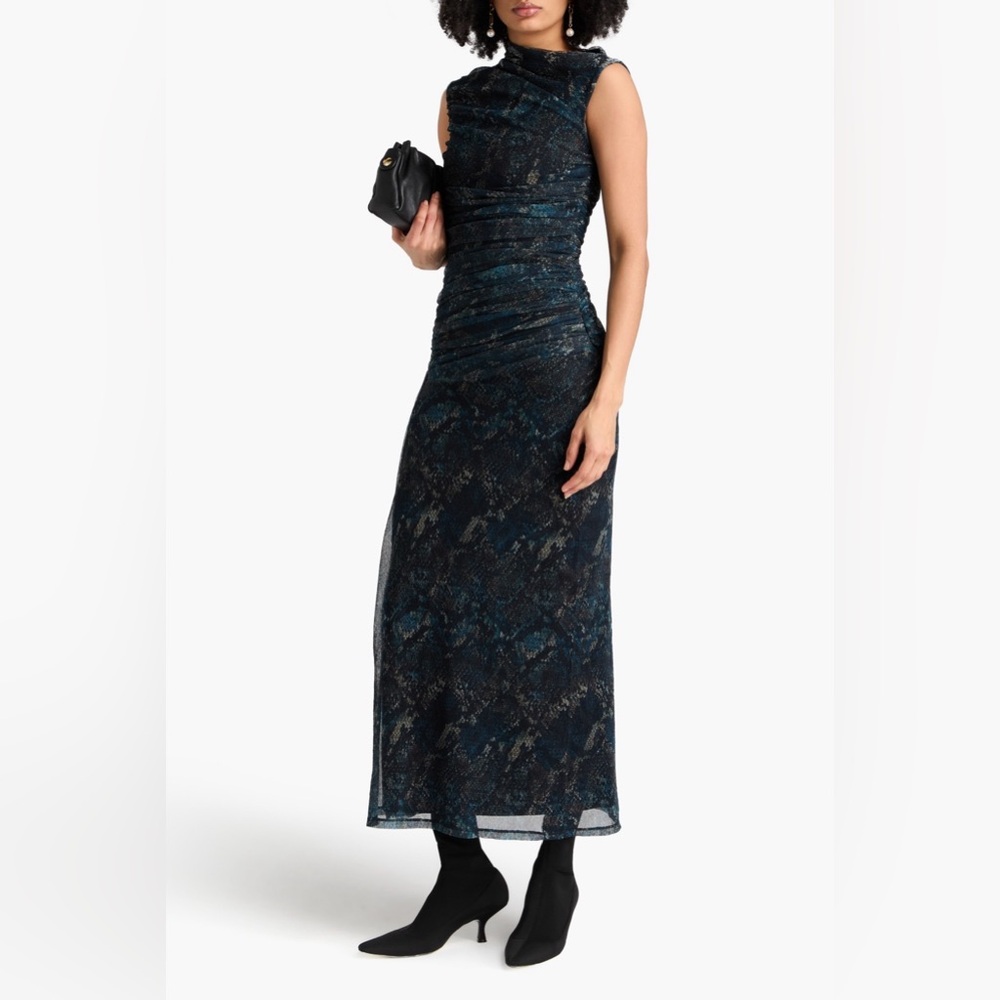 NWT NICHOLAS Viona Maxi Dress - Size 8, Snakeskin Pattern, Blue Green